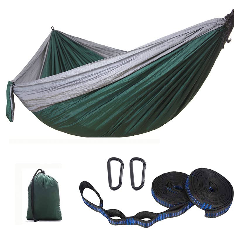 Camping Hammocks, Lightweight Double Hammock, Portable Hammock for Outdoor, Indoor,Backpacking,Travel, Beach, Backyard, Patio, Camping, Hiking (Gray Green)