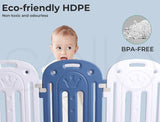 Kids Baby Playpen Safety Gate Toddler Fence 10 Panel with Music Toy Blue