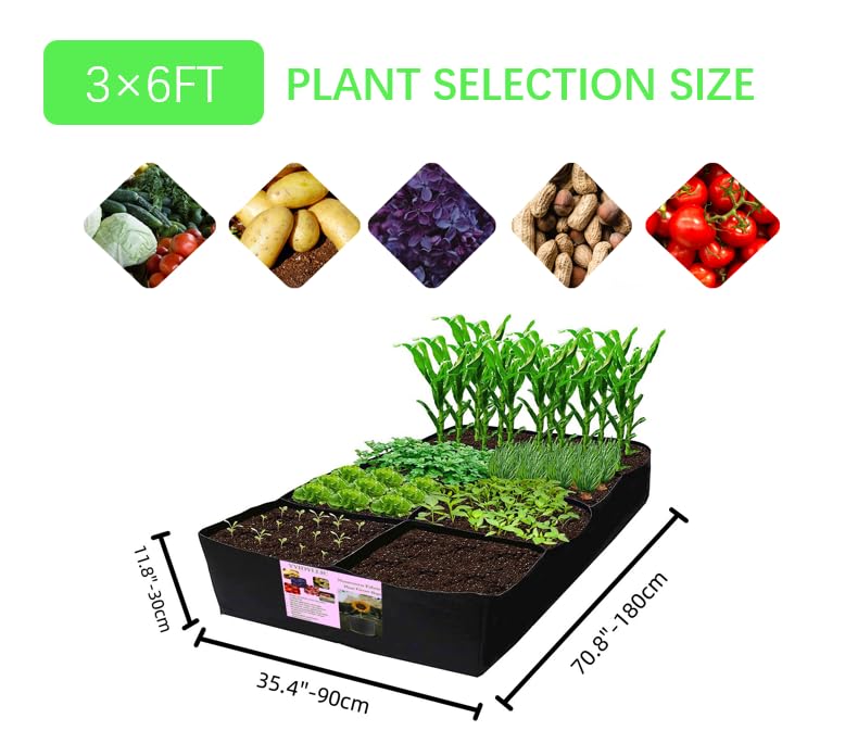 Fabric Raised Garden Bed 128 Gallon 8 Grids Plant Grow Bags Rectangle Planting Container Breathable Planter Raised Beds Outdoor Indoor Gardening