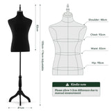 Male Mannequin Stand Dress Form Mannequin Torso Adjustable Height 155-174cm Dressmakers Dummy Mannequin Shop Window Display Tripod Base Black