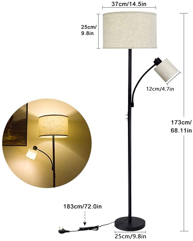 LED Floor Lamp for Reading, Standing Lamp with Adjustable Side Light