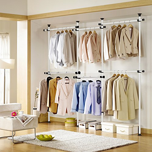 Potable Garment Rack, Height 160-320 cm Width 140-300 cm Adjustable, Grey Close to White Pipe and Black Brackets