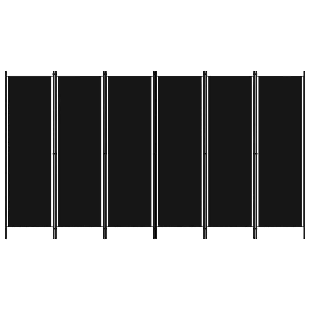 6-Panel Room Divider Home Baby and Kids Room Bedroom Living Room Folding Protective Panel Privacy Screen Partition Stand Black 300x180 cm