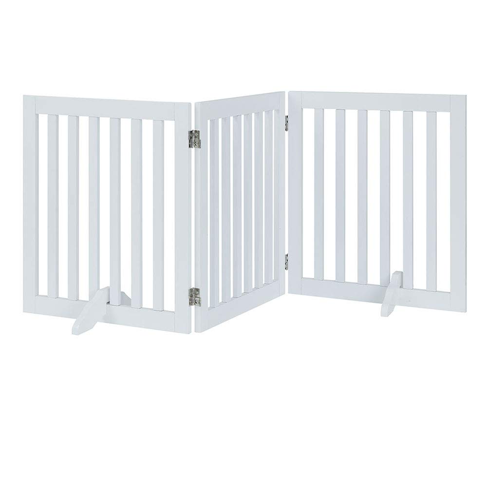 Large Free Standing Dog Gate, Extra Tall Safety Wood Pet Gate, Indoor Foldable Dog Gate, Expands up to 152cm Wide 91cm, Doorway Pet Barrier, White