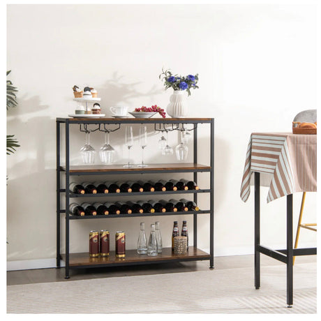 Freestanding Bar Cabinet w/ 2 Wine Racks, Spacious Top & Open Shelves