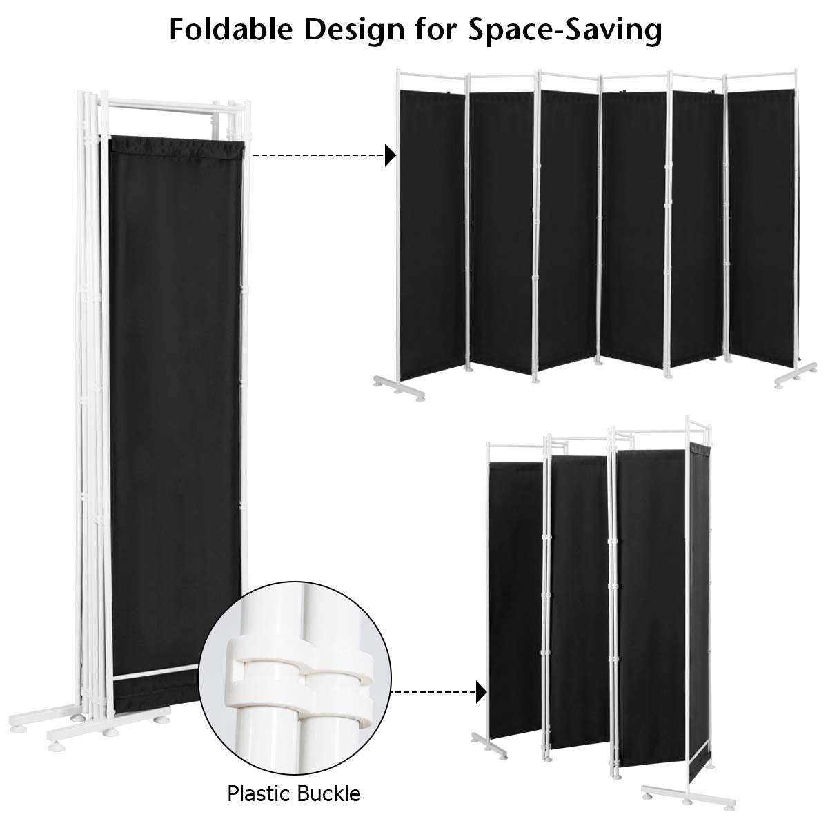 6 Panel Room Divider, 300x180CM Folding Privacy Screen with Steel Frame & Fabric Surface, Standing Wall Separator, Home Office Partition for Bedroom, Living Room, Restaurant