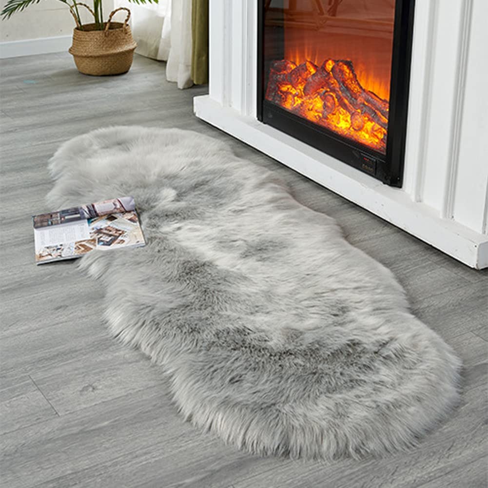 Soft Faux Sheepskin Fur Rug Fluffy Area Rug Floor Mat Luxury Carpets Chair Cover Seat Pad Shaggy Rug for Bedroom Sofa Living Room (2x5 Ft Sheepskin)