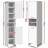 Artiss Bathroom Cabinet Narrow Tall Cupboard Storage Tallboy for Dinning Room & Toilet Cabinets with Multiple Adjustable Shelves, Wall Mount & Free Standing, 30x30x185cm - White