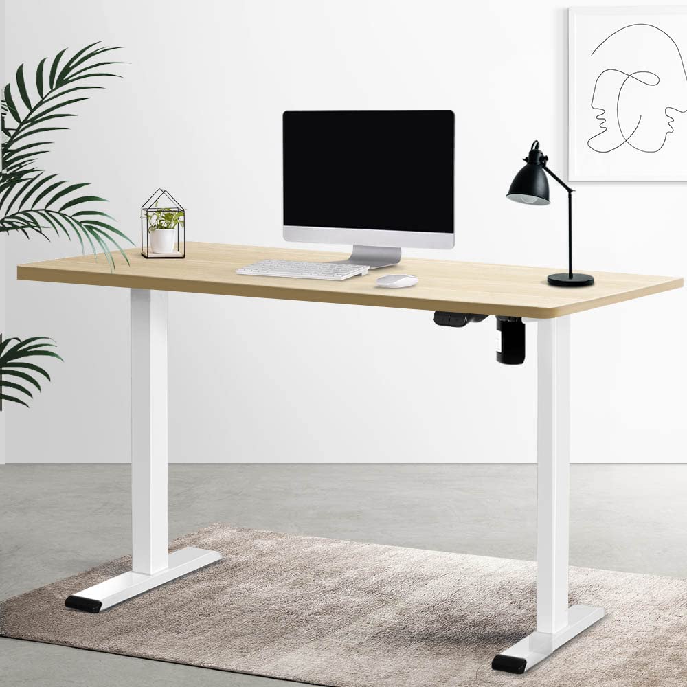 Electric Laptop Standing Desk Height Adjustable Sit Stand Desks 120cm X 60cm Desktop Table for Office Study Computer Workstation Home Use (Oak Top + White Frame) Whole Piece Monitor Riser