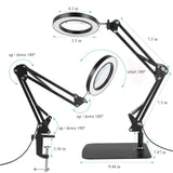 Magnifying Desk Lamp with Base & Clamp, LED Desk Lamp 8X Magnifying Glass, 3 Color Modes, Adjustable Brightness, Magnifier for Repair, Crafts, Soldering