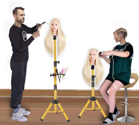 Wig Stand Wig Head Stand Manequin Head Stand Adjustable Heavy Duty Wig Stand Tripod for Cosmetology Hairdressing Training (Pure GoldenTripod With Tray,55 In,Mannequin Head Not Included)