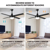 52" Ceiling Fan with Light Remote Control, Wood Ceiling Fans with 4 Blades, 6 Speed DC Motor, Indoor Outdoor Ceiling Fan for Patio, Bedroom, Living Room, Office, Black