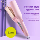 French Wave Curling Iron 32 Mm Simplicity Deep Waves, Romantic French Egg Roll Curling Iron, Hair Crimper, Crimper Hair Tool (Purple)