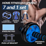 7-in-1 AB Wheel Roller Kit with Push Up brackets Skipping Rope Hand Wrist Developer and Knee Pad for Home Workout - Portable Home Fitness Equipment Push-up Gripper Ab roller For Men abdominal exerciser GYM