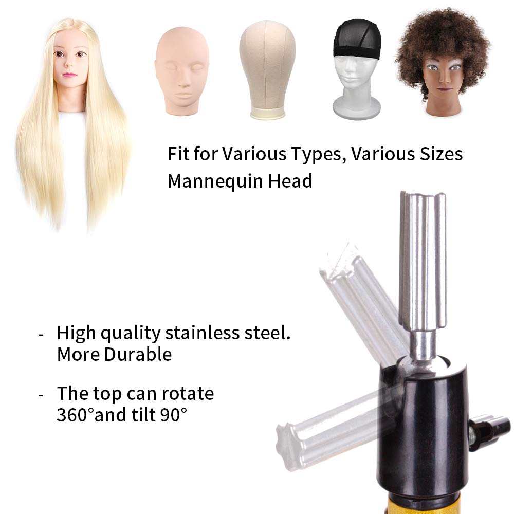 Wig Stand Wig Head Stand Manequin Head Stand Adjustable Heavy Duty Wig Stand Tripod for Cosmetology Hairdressing Training (Pure GoldenTripod With Tray,55 In,Mannequin Head Not Included)