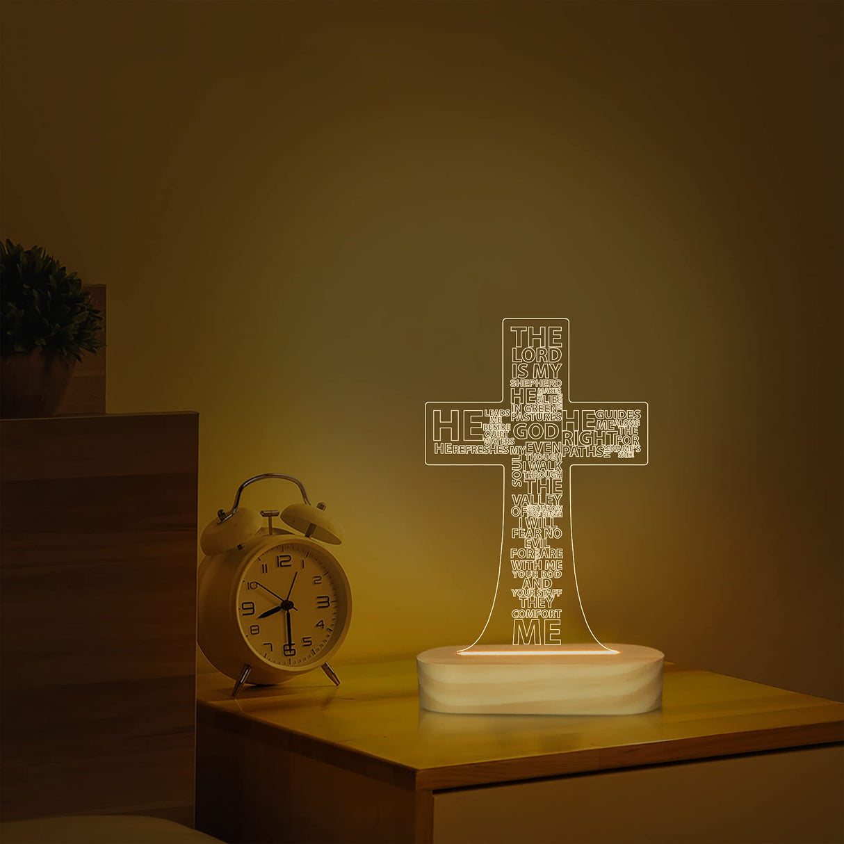 Jesus Cross 3D Night Light Desk Table Lamps,Warm Colors LED Wooden Lighting for Holiday Gifts