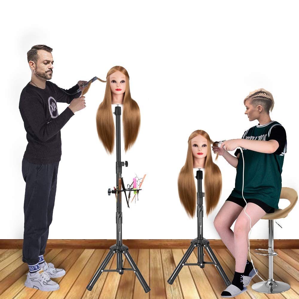 Wig Stand Tripod Mannequin Head Stand Heavy Duty Wig Stand Tripod Cosmetology Mannequin Wig Stand for Styling(Black Tripod With Tray,Maximum Height 55 Inches，Mannequin Head Not Included)