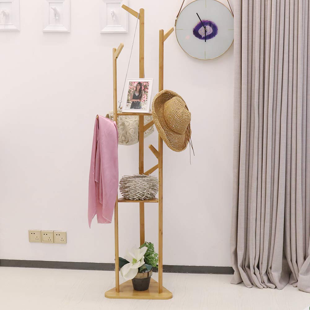 Garment Clothes Coat Rack Stand Wooden Tree Hanger Bag Hat Hook Holder Bamboo