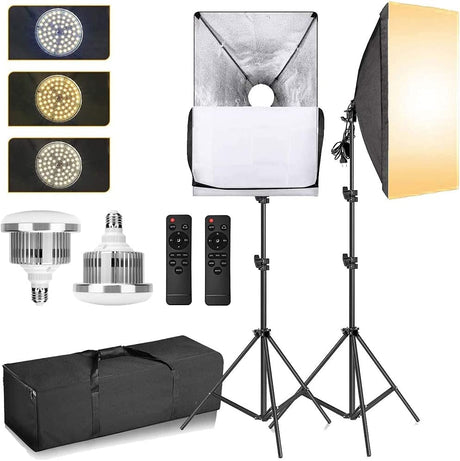 Photo Studio Background System + Bi-Color Dimmable 2X 85W Softbox Continuous Lighting Kit with Black White Gray Green Screen Backdrop Cloth for Portrait Product Photography Video Shooting