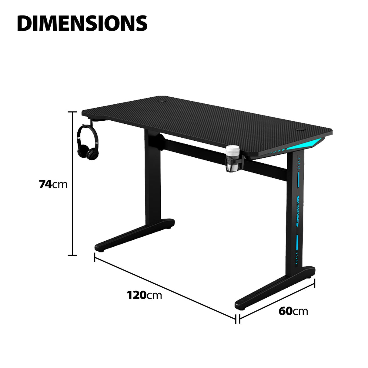 Ergonomic Gaming Desk L Shaped Office PC Computer Gaming Desk Gamer Tables Pro with RGB LED Lights Controller Stand Cup Holder Headphone Hook (120 x 60 x 74cm)