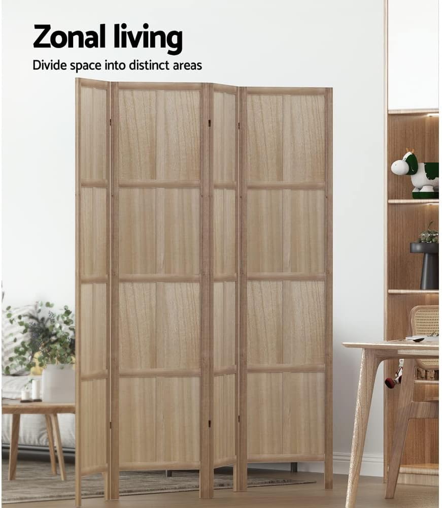 Room Divider Screen 4 Panel Foldable Wooden Divider Jade Brown