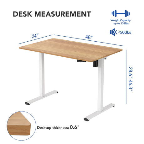 Standing Desk 48 x 24 Inches Height Adjustable Desk Whole-Piece Desktop Electric Stand up Desk Home Office Table for Computer Laptop (White Frame + 48 in Maple Desktop)