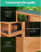 Rabbit Hutch Wooden Chicken Coop, Bunny Cage Rabbits Wood Pet House Run Cages Guinea Pig Ferret, Outdoor Metal Door Roof Weatherproof Farm