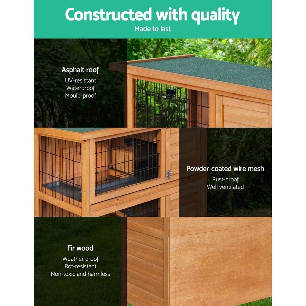 Rabbit Hutch Wooden Chicken Coop, Bunny Cage Rabbits Wood Pet House Run Cages Guinea Pig Ferret, Outdoor Metal Door Roof Weatherproof Farm