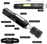 Portable Flashlight, 800 Lumens USB Rechargeable Tactical Flashlight, 90 Degree Rotate, Magnet tail, Flashlight IPX4 Waterproof Led Flashlight 5 Modes, COB Work Light for Camping, Outdoor, Maintain, Reading