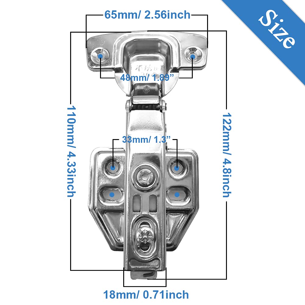 4 Pcs Cabinet Hinge Kitchen Cupboard Hinge Set Stainless Steel Soft Close Furniture Concealed Wardrobe Door Hinges Full Overlay Hinges with Mounting Screws for Home Improvement