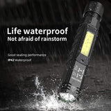 Portable Flashlight, 800 Lumens USB Rechargeable Tactical Flashlight, 90 Degree Rotate, Magnet tail, Flashlight IPX4 Waterproof Led Flashlight 5 Modes, COB Work Light for Camping, Outdoor, Maintain, Reading