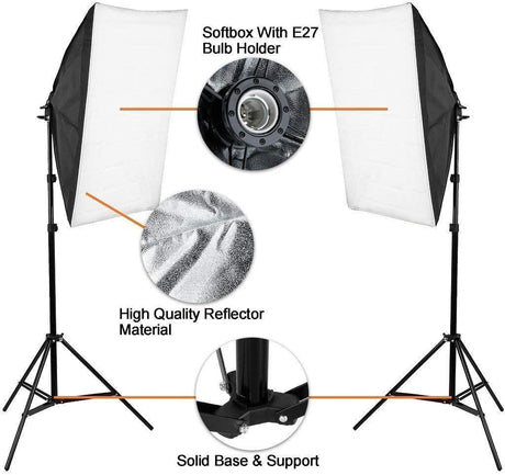 2x25W LED Continuous Lighting Kit 20"x28"/50x70cm Softbox Soft Box Photo Studio Set Light Bulbs Lamp 5500K Photography E27 Socket Softboxes AU Plug