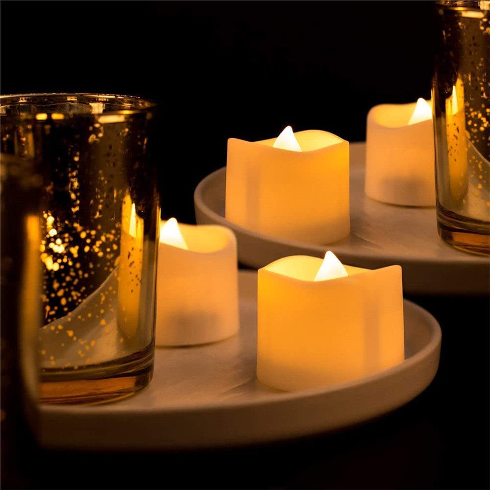 Flameless Tea Lights Candles, Battery Operated LED Votive Candles, Flickering Tealights with Warm Yellow Light Romantic Night for Wedding, Valentine's Day, Halloween, Christmas, Festival Celebration (12 Pack)