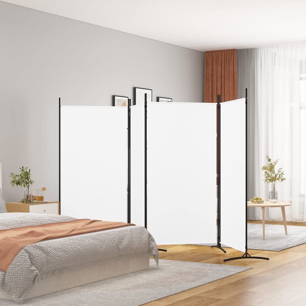 4-Panel Room Divider Living Room Bedroom Partition Privacy Protection Screen Room Separator Folding Dressing Wall White Fabric