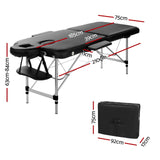 Massage Table 75cm Portable Aluminium 2 Fold Black Treatment Beauty