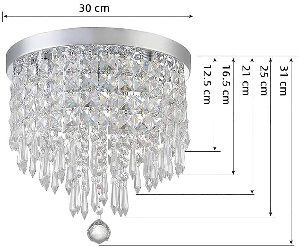 Mini Crystal Ceiling Light, 4-Light LED Crystal Chandelier Light Fixture, H 31CM x W 30CM Flush Mount Crystal Ceiling Lamp for Bedroom, Hallway, Kitchen, Living Room (Bulbs Not Included)