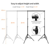 Photography Umbrella Background Support Kit, 2M x 3M/6.6ft x 10ft Background Frame 1350W 5500K Continuous Lighting with 4 Backdrop Cloth for Portrait Video Shooting