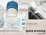 Detachable Dish Drying Rack Cutlery Drainer Utensiles Organizer Cup Kitchen Storage Drainage Board 2 Tier White