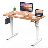 Electric Height Adjustable Standing Desk 110x60cm (43.3"x23.6"), Sit Stand Desk with Splicing Top for Home Office (White Frame + Cherry Desktop)