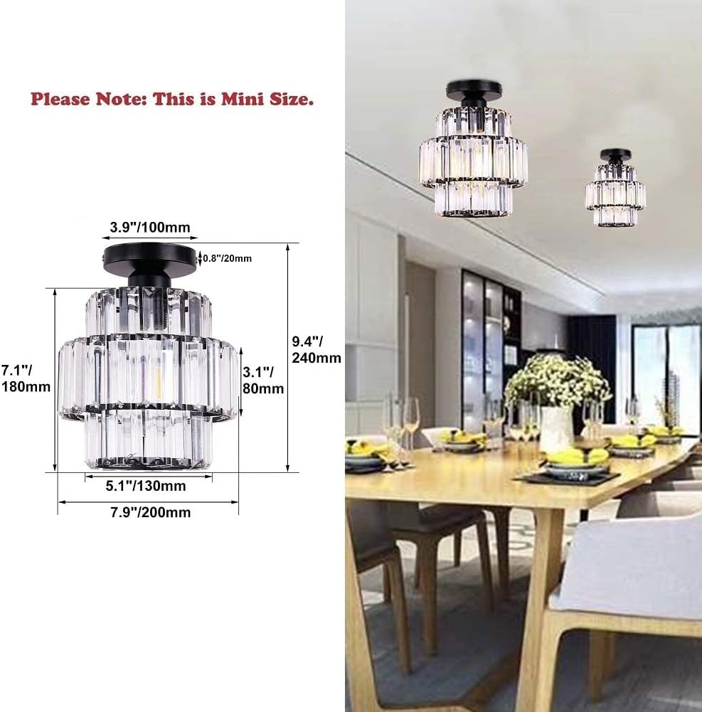 Mini Chandelier Crystal Chandeliers Lighting Flush Mount Ceiling Light Double-Layers Crystal Modern Chandelier Lighting Fixture for Bedroom Hallway Bar Kitchen Bathroom(Black)