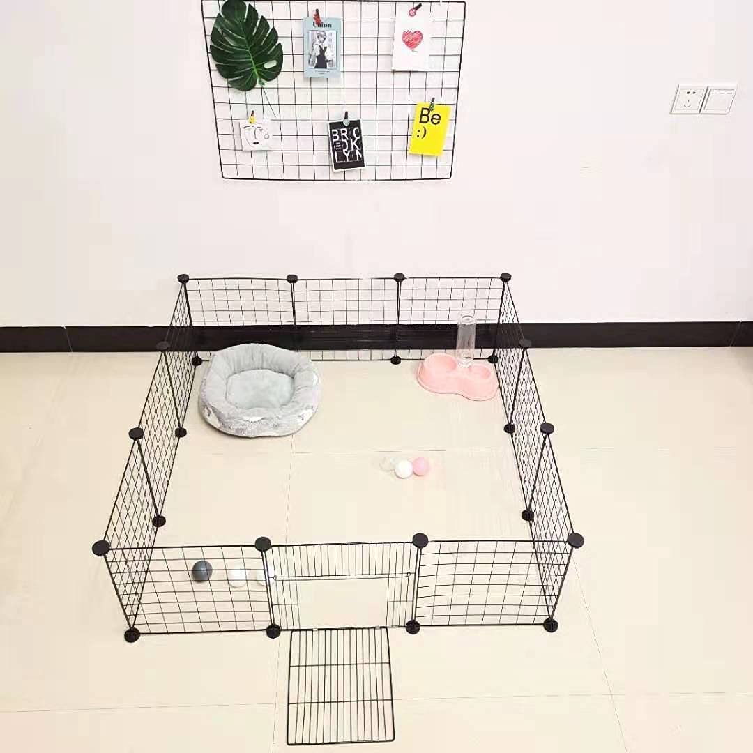 Pet Playpen,Small Animal Cage with doorIndoor/Outdoor DIY Metal pet Fence for Puppy,Rabbit,Kitten,Guinea Pig,Turtle,Hedgehog,12pcs(35 * 35cm)