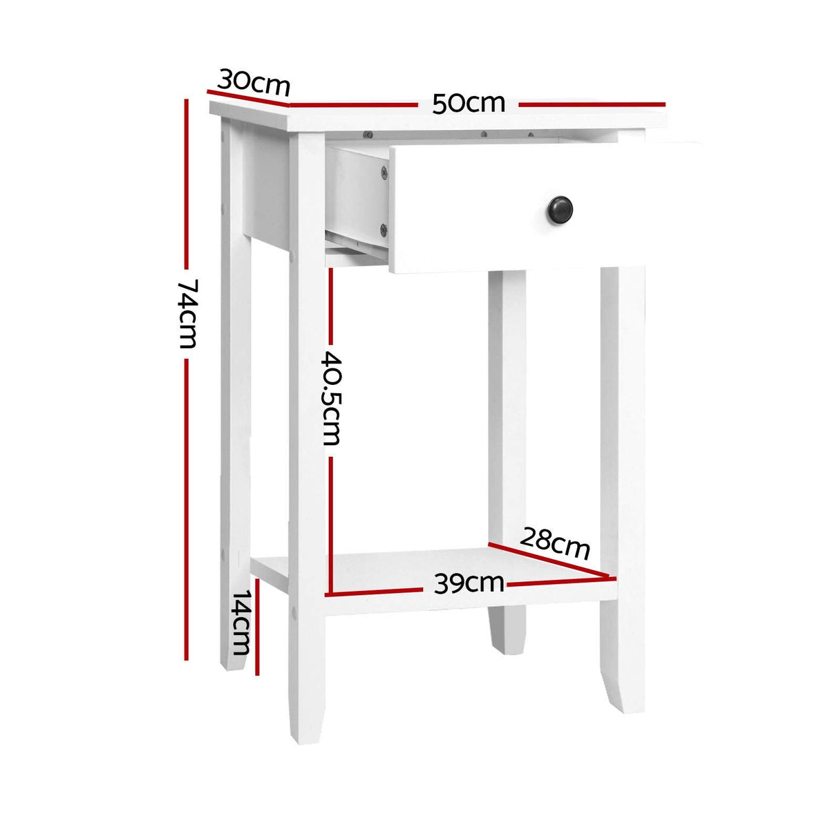 Bedside Table 1 Drawer with Shelf White