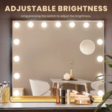 Hollywood LED Mirrors Vanity Makeup Mirror with Lights Stand Wall Mounted, Smart Touch Control Screen, 15 Dimmable LED Light Stable Base Gold, 60x52cm