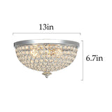 Crystal Ceiling Light, 13" 2-Light Flush Mount Light Fixture for Living Room, Bowl Shaped Chrome Finish Ceiling Lamp for Dining Room, Bedroom Kitchen Island Hallway Entryway