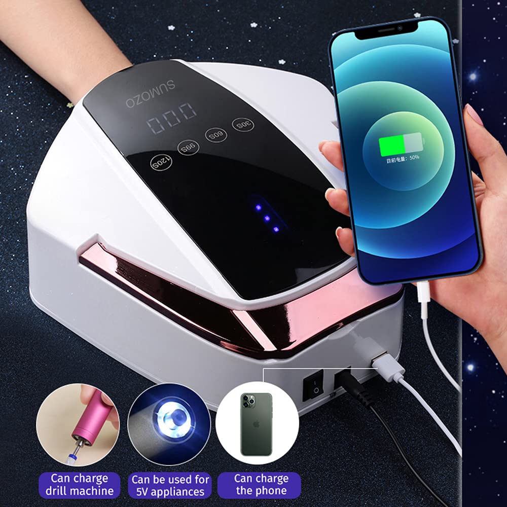 UV LED Nail Lamp 96W Rechargeable,Cordless Professional Nail Dryer Gel Nail Polish Curing Lamp,4 Timer Setting LCD Display Auto Sensor Nail Lights,Nail Art Manicure Tools for Home and Salon