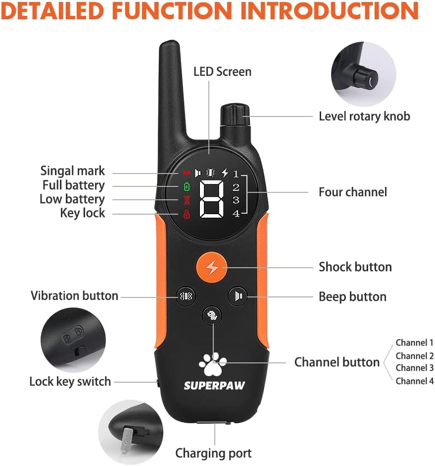 Dog Training Collar Electric With Remote, Safe Shock/Vibration/Beep Stimulus, Large 500mha Rechargeable Battery and Waterproof, 600 Meters Long Distance Remote Control