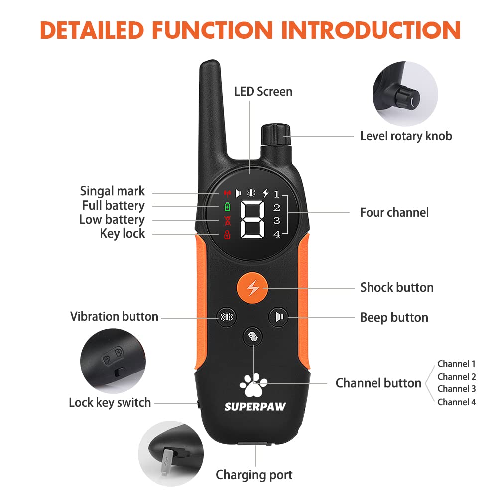 Dog Training Collar Electric With Remote, Safe Shock/Vibration/Beep Stimulus, Large 500mha Rechargeable Battery and Waterproof, 600 Meters Long Distance Remote Control