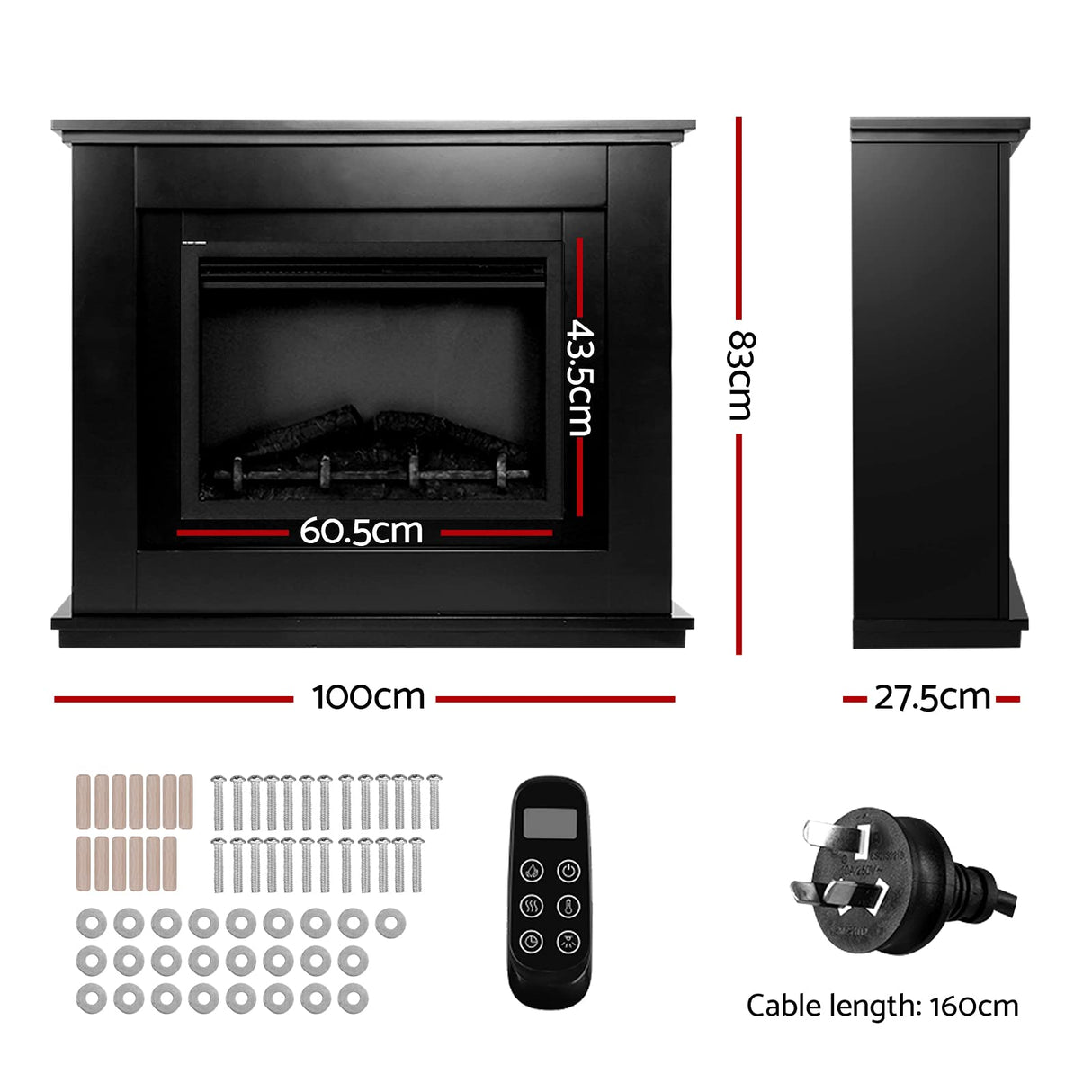 Devanti Electric Fireplace Mantel Portable Wood Heater 3D Flame Effect 2000W