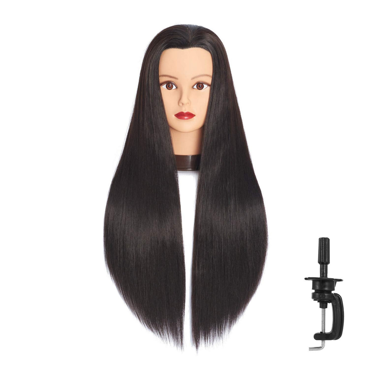 26"-28" Long Hair Mannequin Head Stnthetic Fiber Hair Hairdresser Practice Styling Training Head Cosmetology Manikin Doll Head With Clamp (6F1919LB0220)