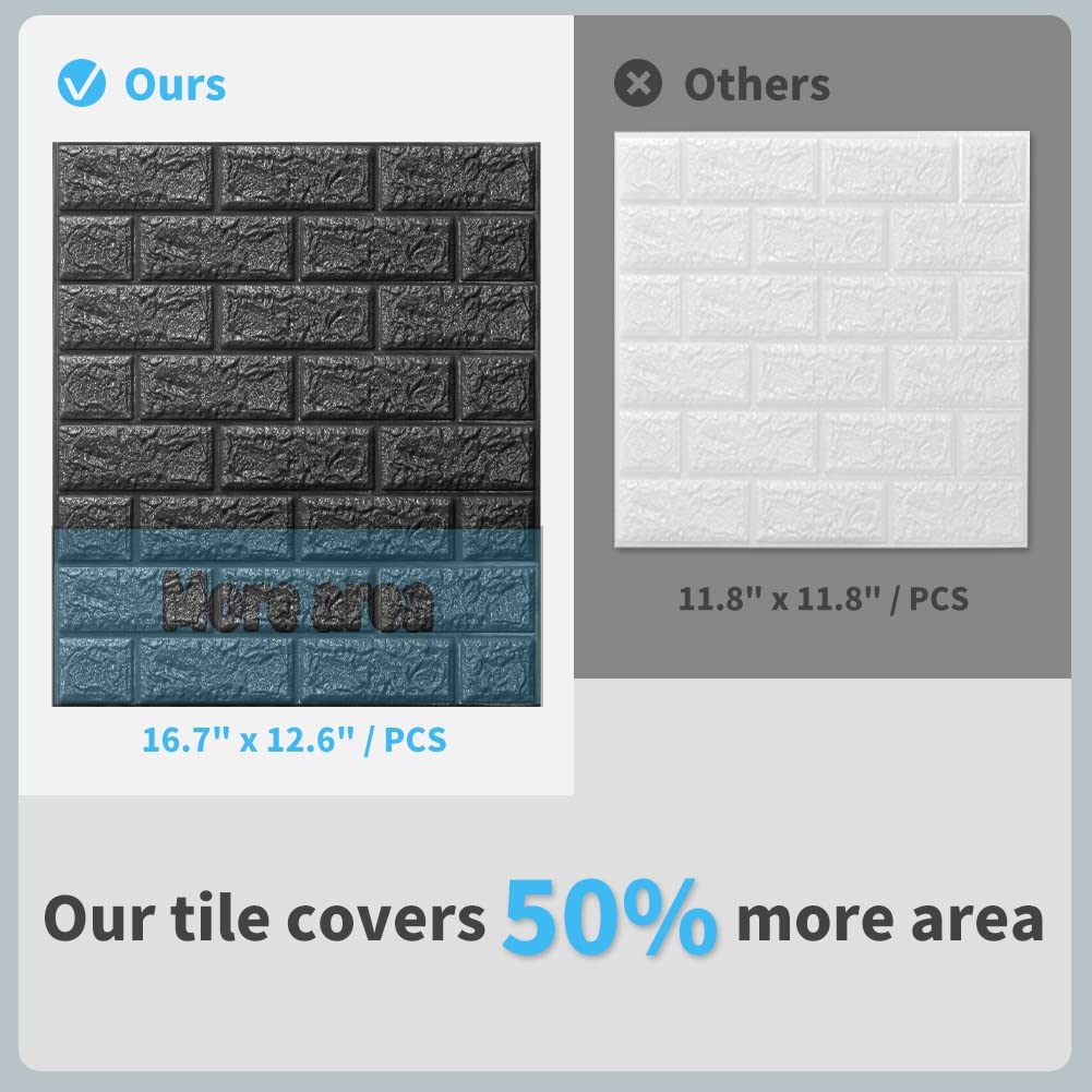 10 Pcs 3D Brick Wallpaper in Black, Faux Foam Brick Wall Panels Peel and Stick, Waterproof for Bedroom, Living Room, 42x32 cm